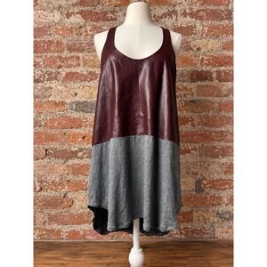 Mason Lambskin Leather Silk Mixed Media Tunic Top M Lagenlook Moto Grunge Fall